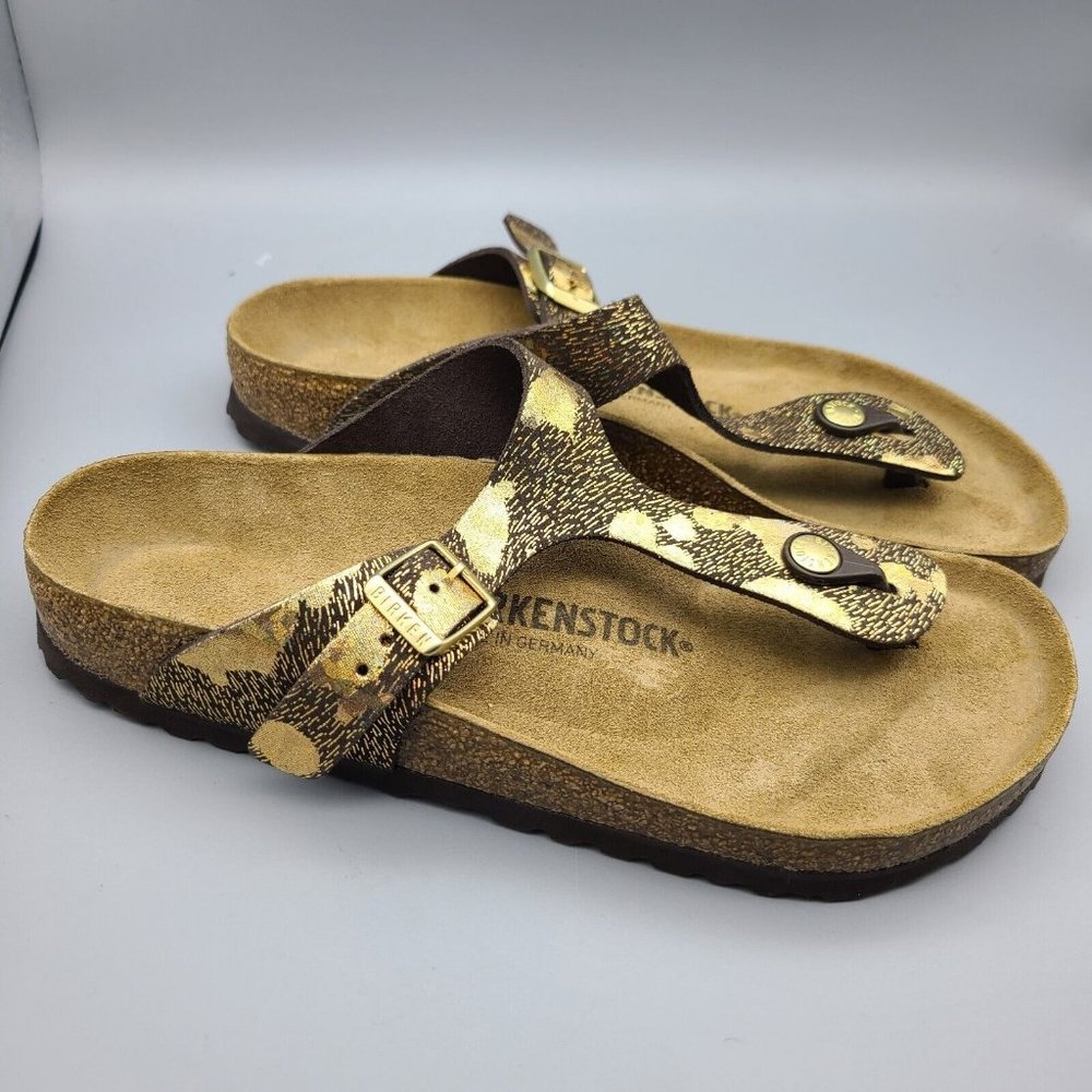 BIRKENSTOCK women Sandals Gizeh spotted metallic brown gold sz 9 40 new
